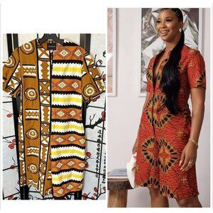 TribalbyN Ankara Candace Romper Size M Zip Front Brown White Yellow New